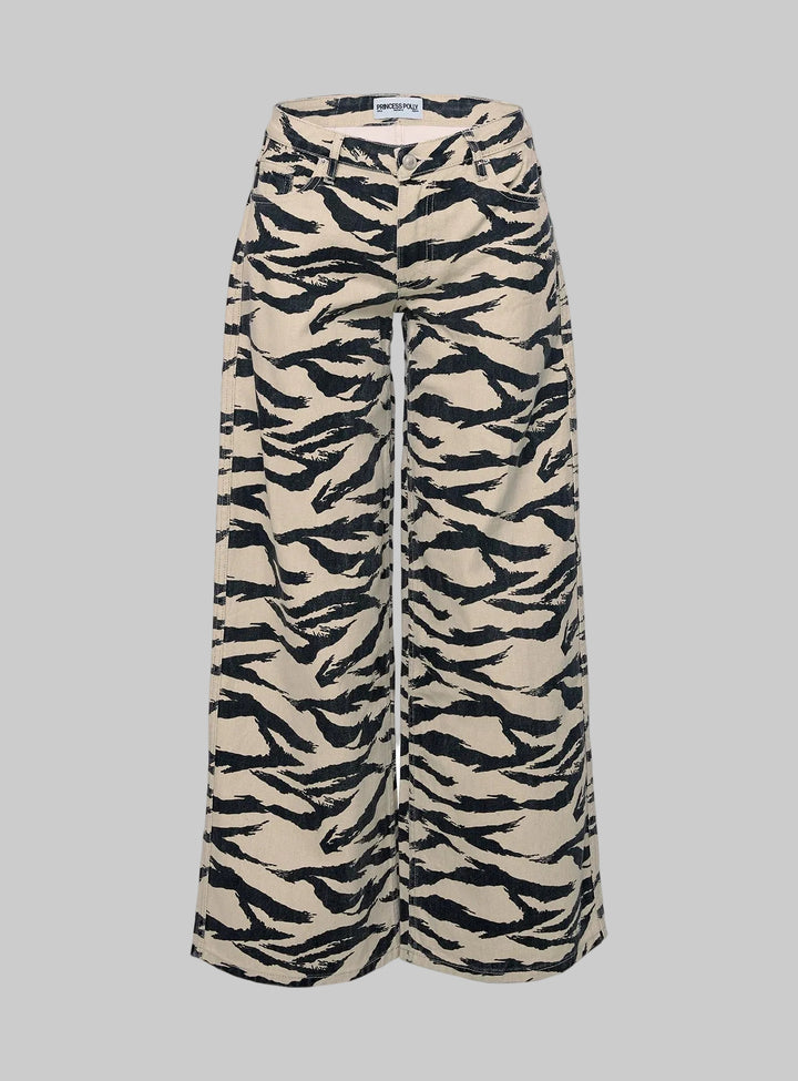 Jean Femme Taille Basse Coupe Large – Denim Coton Imprimé Tigre