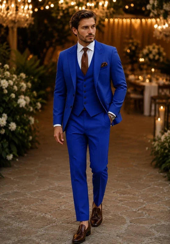 Costume Trois Pièces Homme Coupe Slim avec Col Châle et Gilet Boutonné