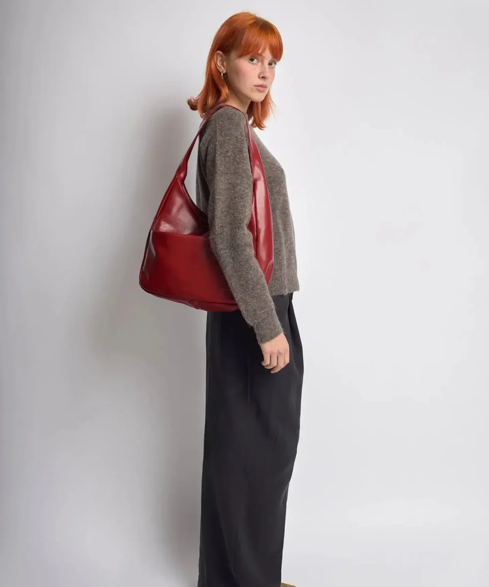 Women's Vegan Leather Hobo Handbag with a Wide Strap