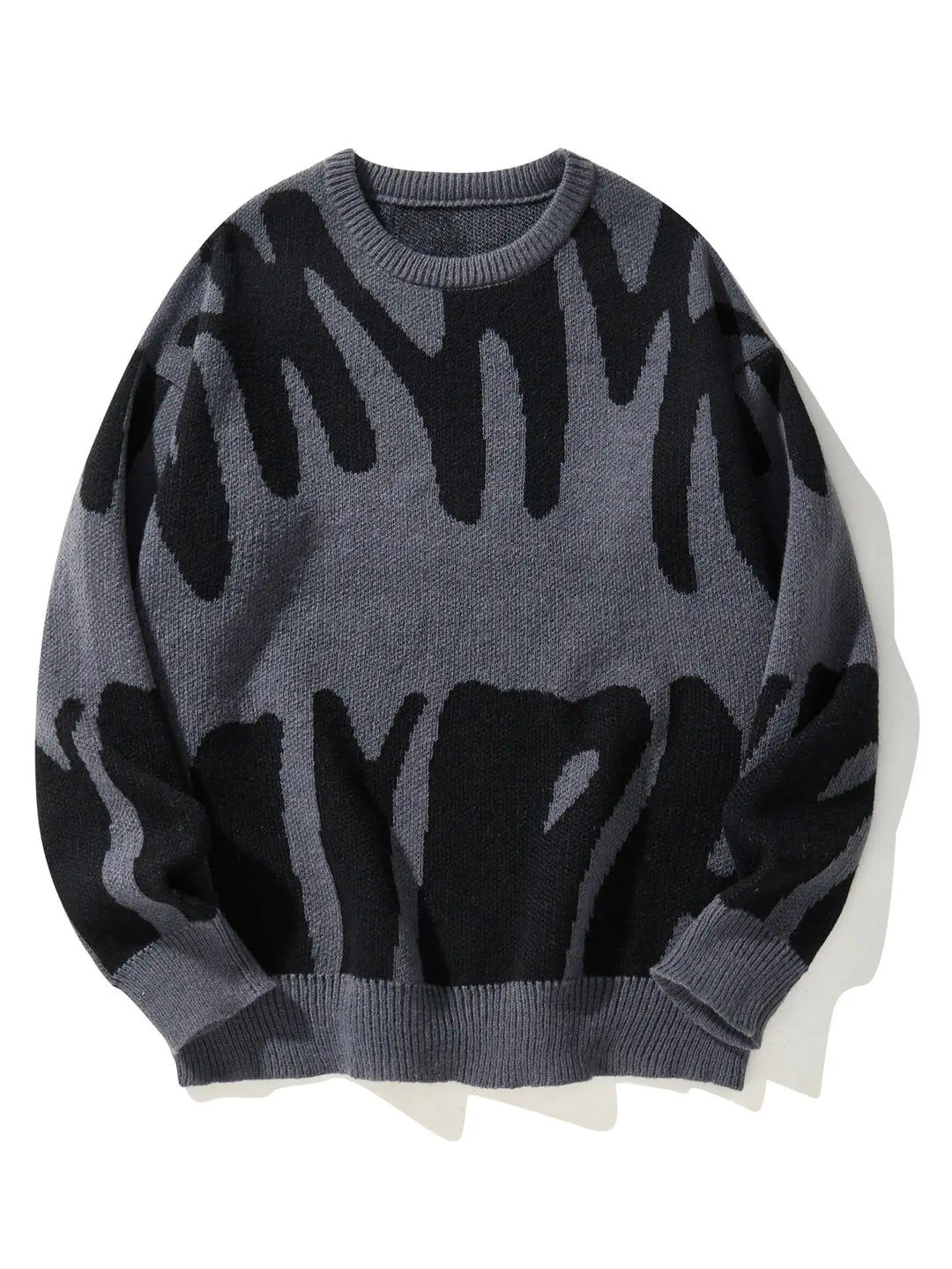 Herrenpullover mit Rundhalsausschnitt, abstraktem Muster und kontrastierendem Strick