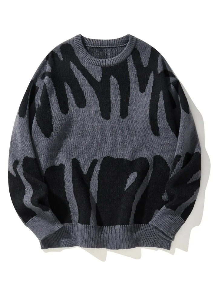 Herrenpullover mit Rundhalsausschnitt, abstraktem Muster und kontrastierendem Strick