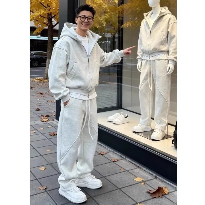 Herren-Trainingsanzug mit Kapuzenjacke mit Reißverschluss und Hose mit Taschen
