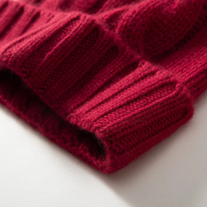 Bonnet Femme Cachemire Maille Torsadée Revers Côtelé