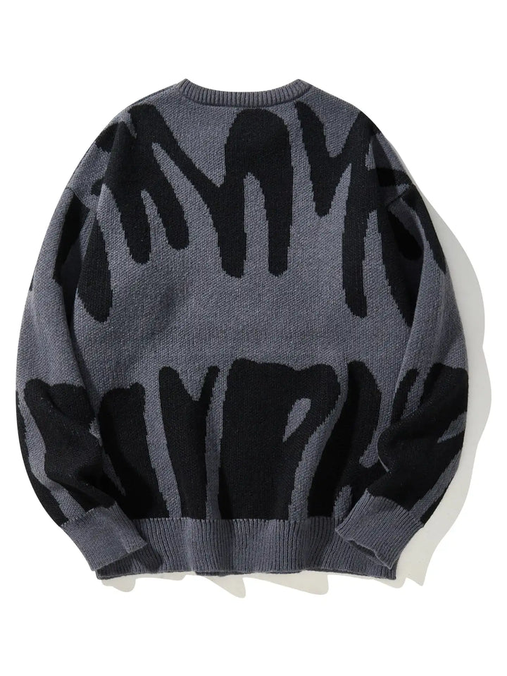 Herrenpullover mit Rundhalsausschnitt, abstraktem Muster und kontrastierendem Strick