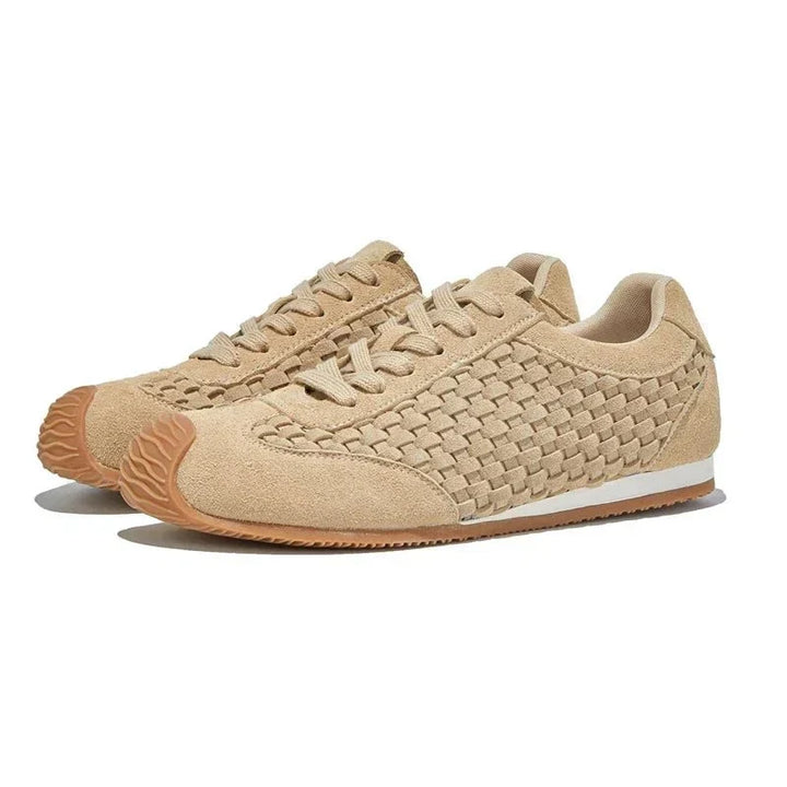 Baskets Femme Basses En Toile Tressée Avec Lacets Et Semelle Gomme