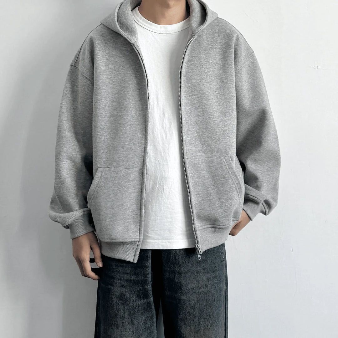Oversize-Kapuzenpullover für Herren mit Reißverschluss, Vordertaschen und überschnittenen Schultern