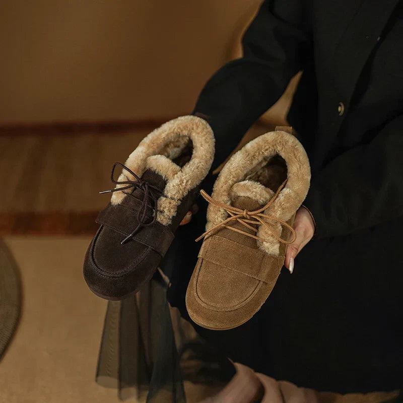 Bottes Femme Hiver À Lacets Doublées Laine Avec Bout Mocassin