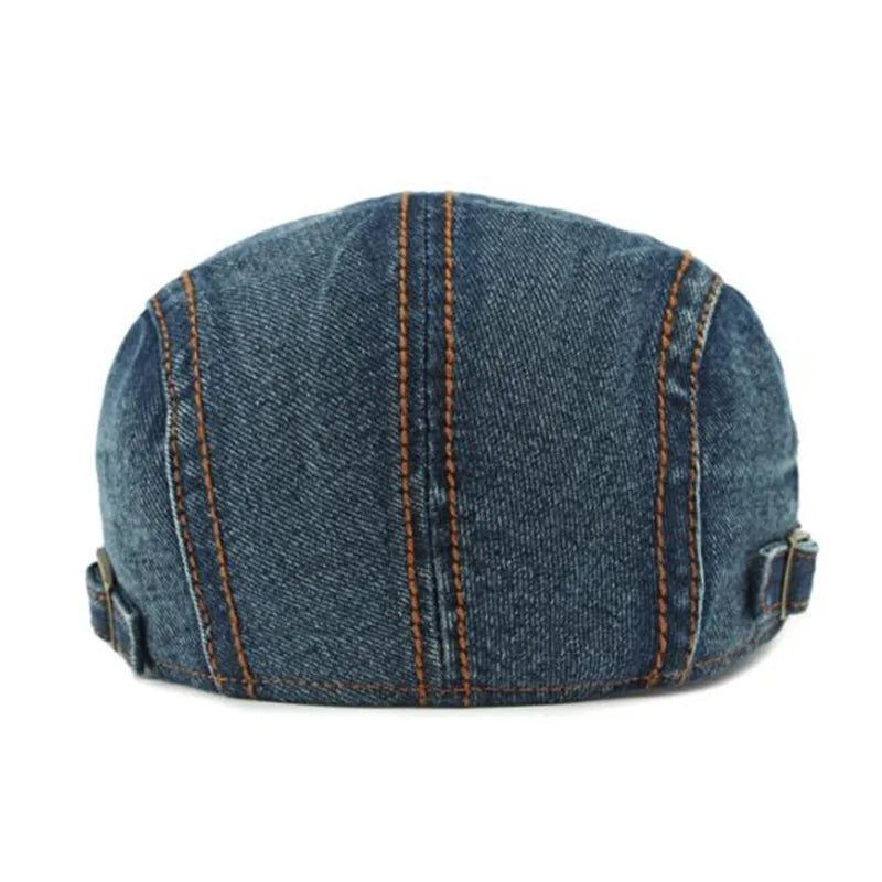 Berretto piatto da uomo in denim con cinturino regolabile