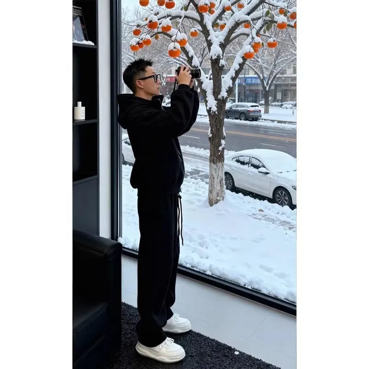 Herren-Trainingsanzug mit Kapuzenjacke mit Reißverschluss und Hose mit Taschen