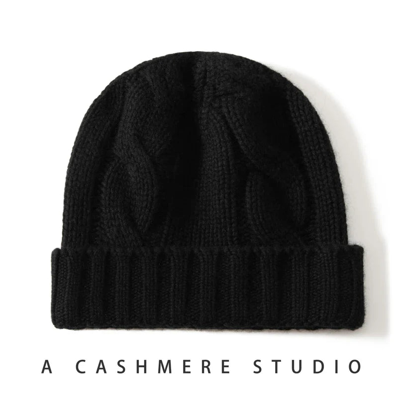 Bonnet Femme Cachemire Maille Torsadée Revers Côtelé