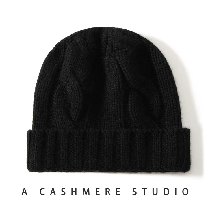 Bonnet Femme Cachemire Maille Torsadée Revers Côtelé