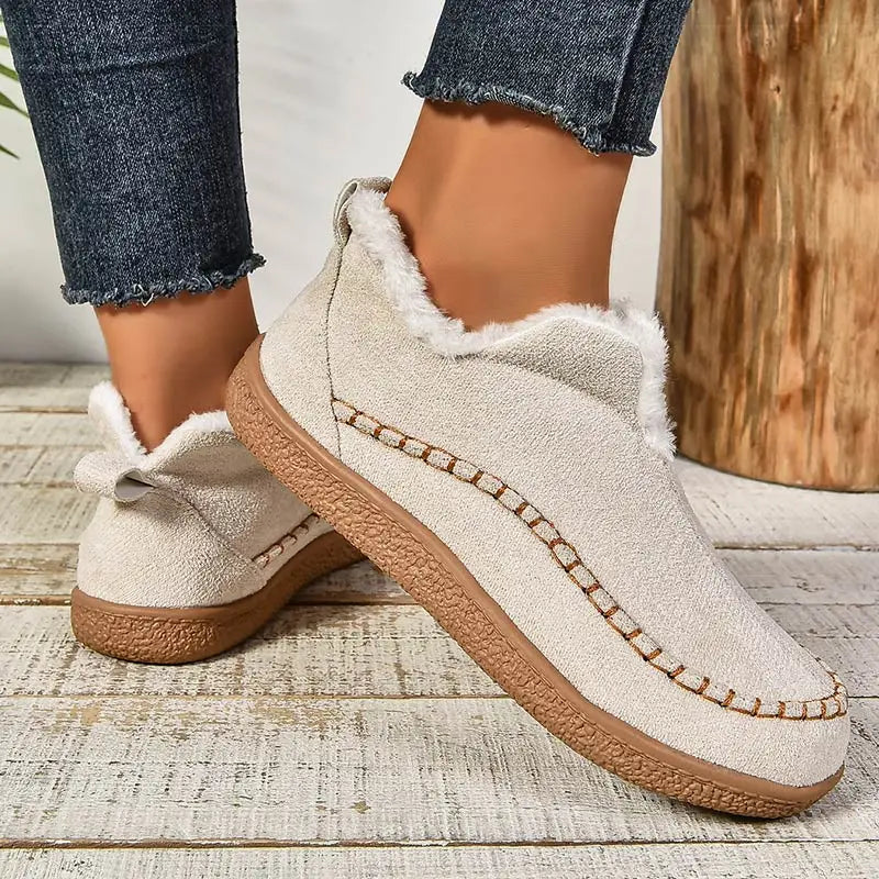 Bottines Imperméables en Cuir avec Doublure en Fausse Fourrure