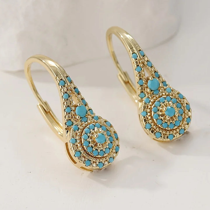Boucles d’Oreilles Fleur Turquoise Plaquées Or