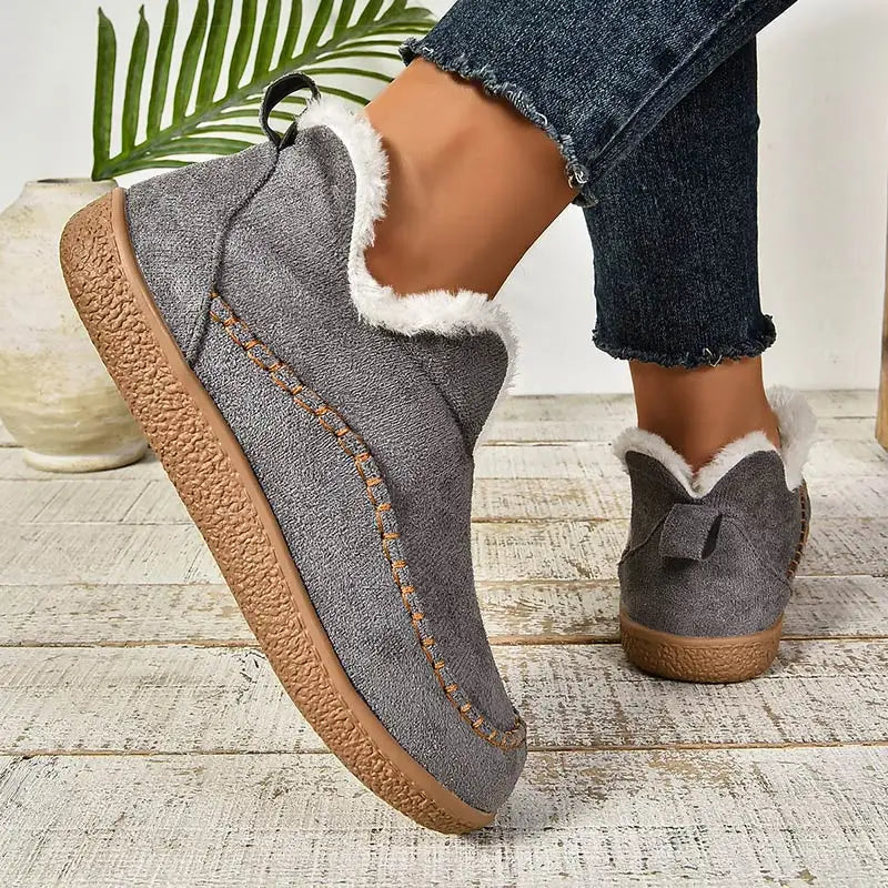 Bottines Imperméables en Cuir avec Doublure en Fausse Fourrure
