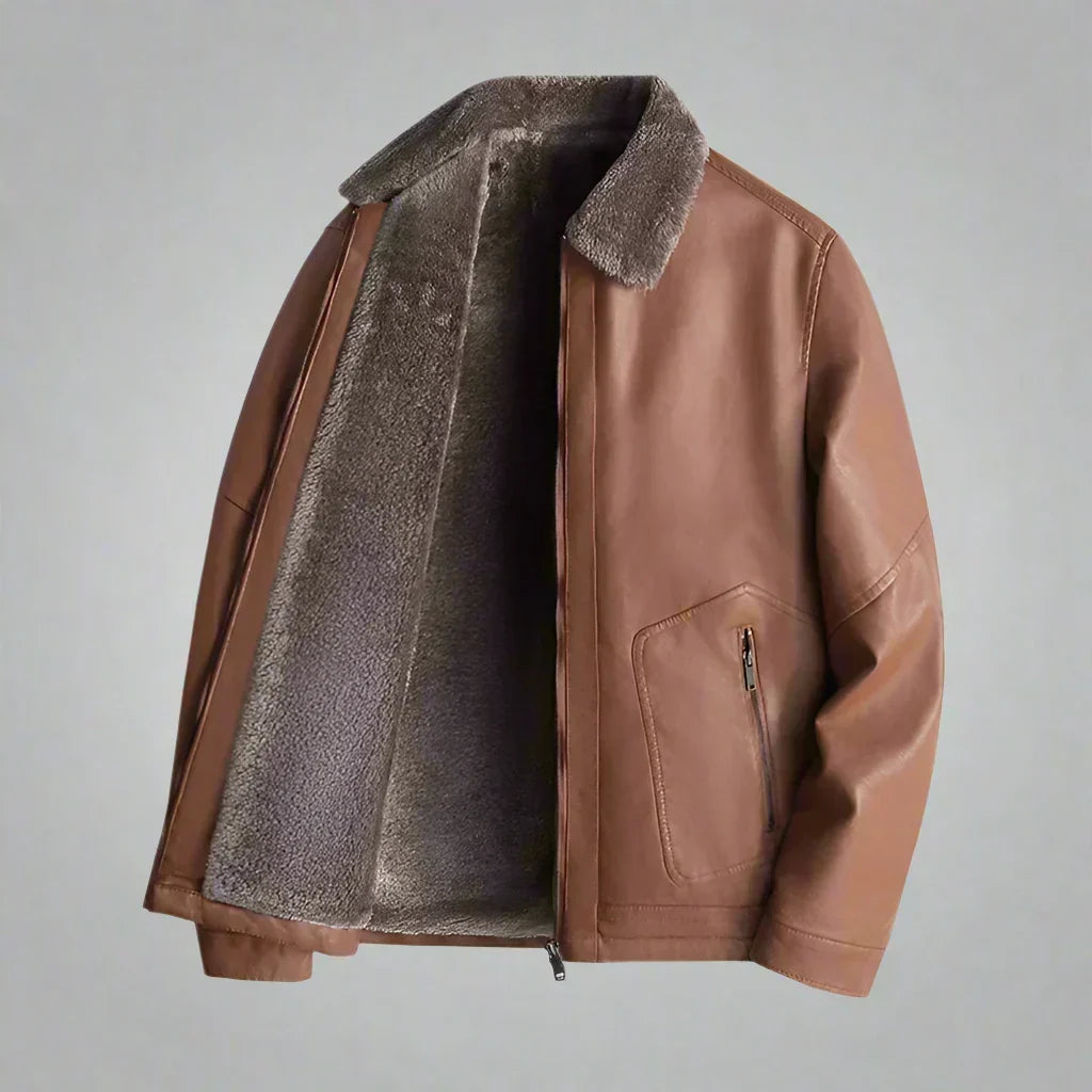 Giubbotto da uomo in similpelle foderato in sherpa con colletto in pelliccia