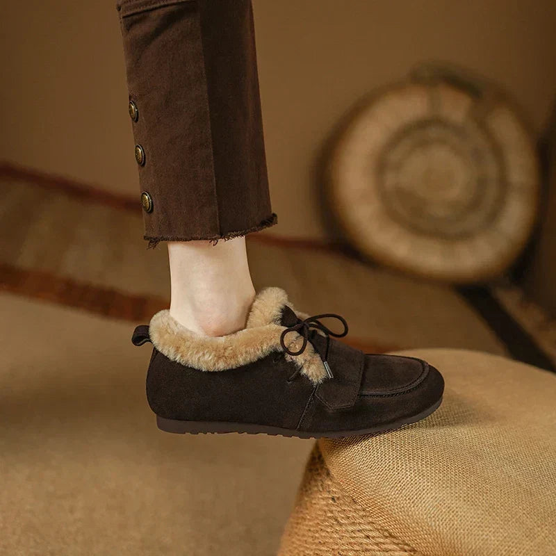 Bottes Femme Hiver À Lacets Doublées Laine Avec Bout Mocassin