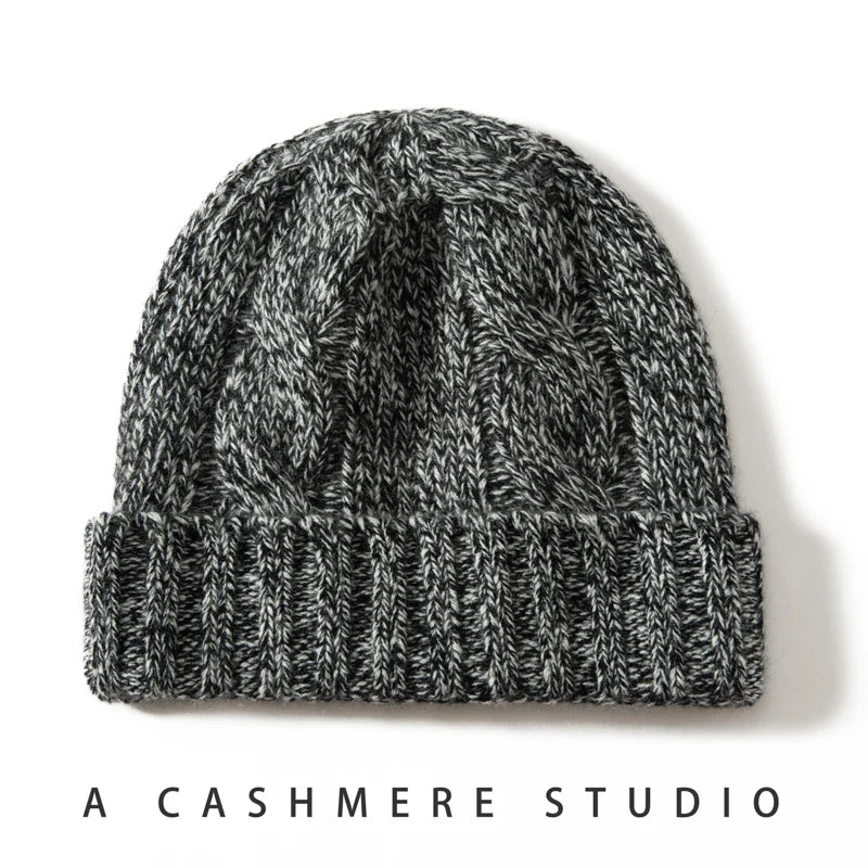 Bonnet Femme Cachemire Maille Torsadée Revers Côtelé
