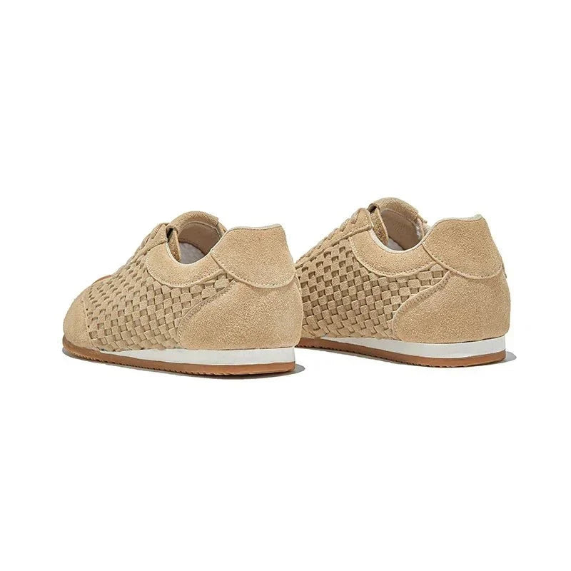 Baskets Femme Basses En Toile Tressée Avec Lacets Et Semelle Gomme