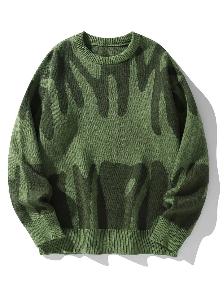 Herrenpullover mit Rundhalsausschnitt, abstraktem Muster und kontrastierendem Strick