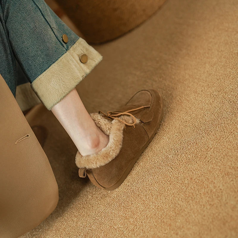 Bottes Femme Hiver À Lacets Doublées Laine Avec Bout Mocassin