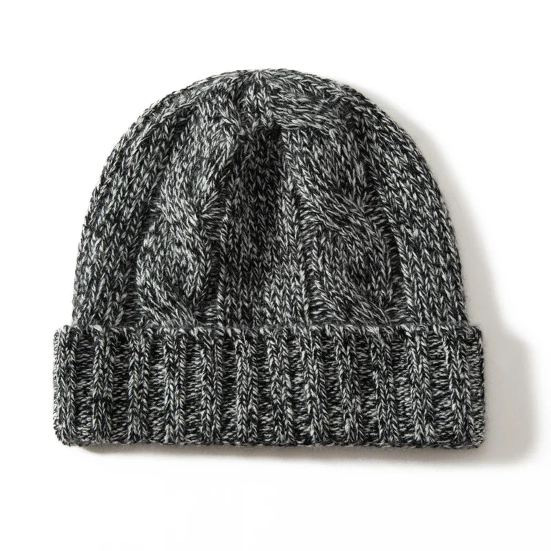 Bonnet Femme Cachemire Maille Torsadée Revers Côtelé
