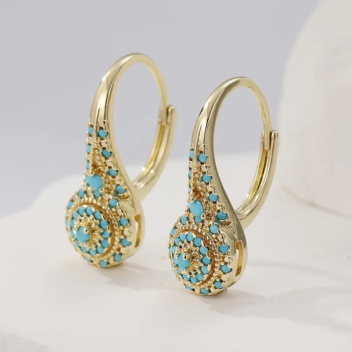 Boucles d’Oreilles Fleur Turquoise Plaquées Or