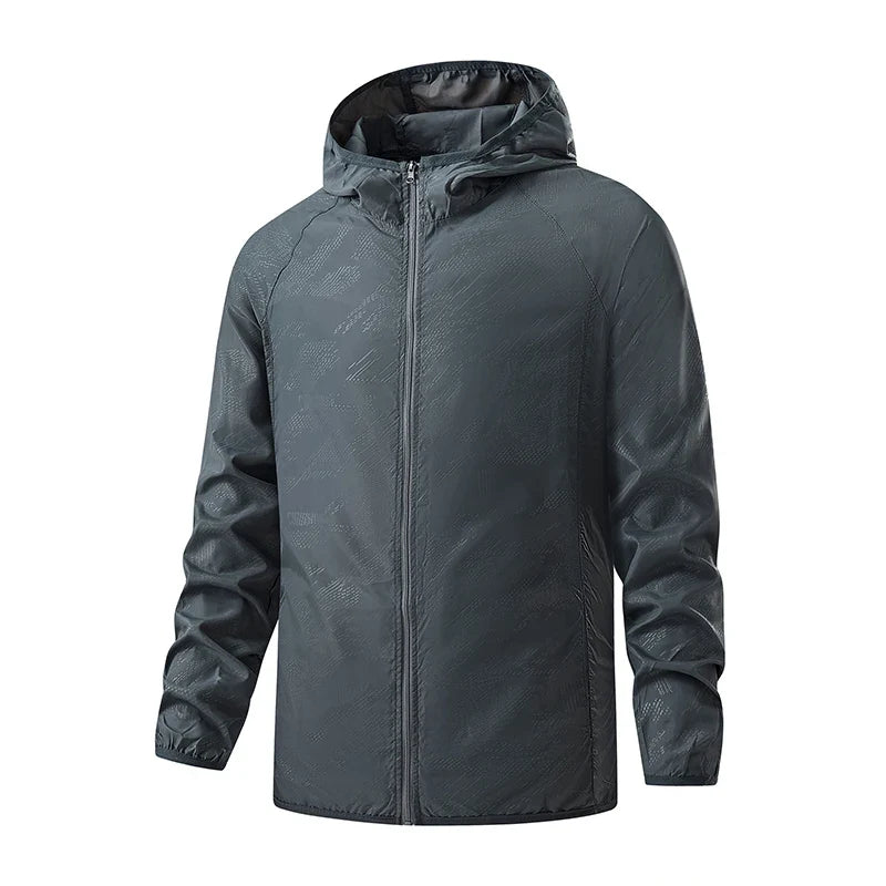 Men's Waterproof Hooded Windbreaker with Full-Zip Closure