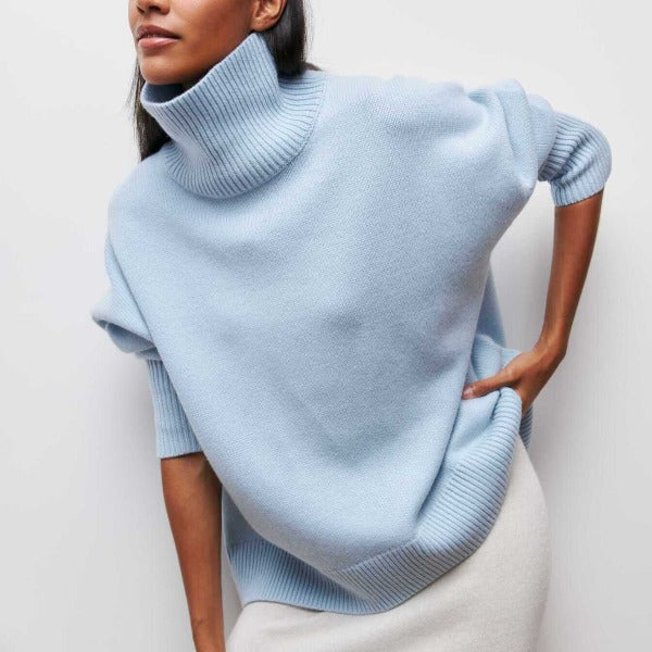Pull Col Roulé Bleu Clair Femme – Coupe Décontractée