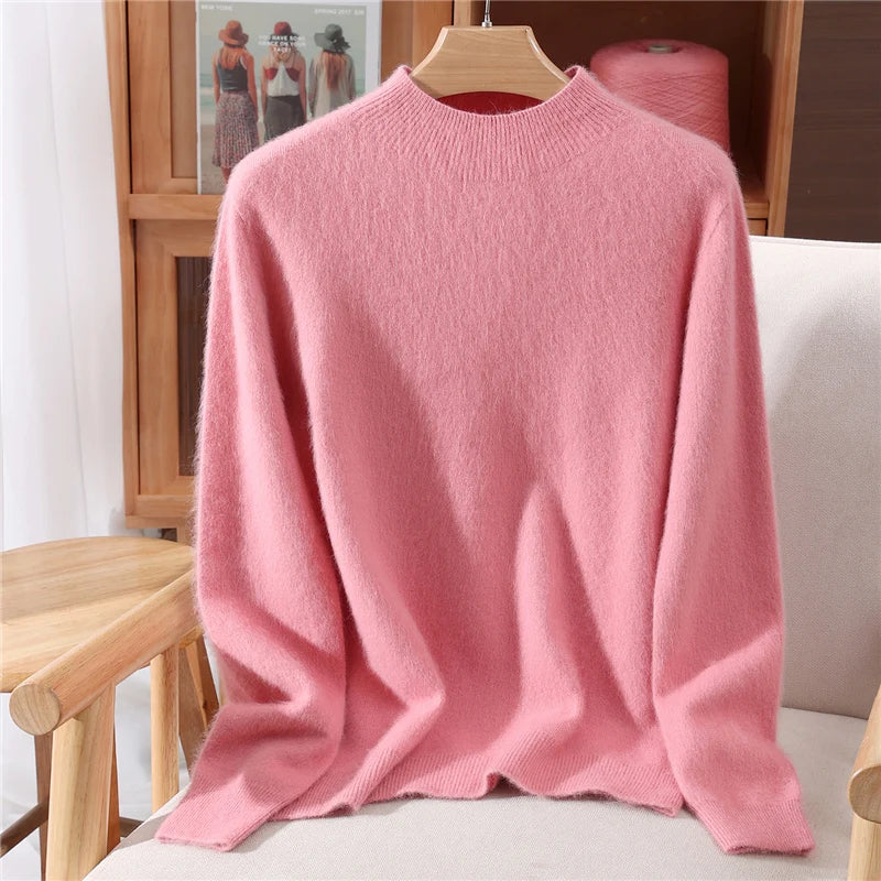 Pullover da donna in cashmere, collo alto e vestibilità casual