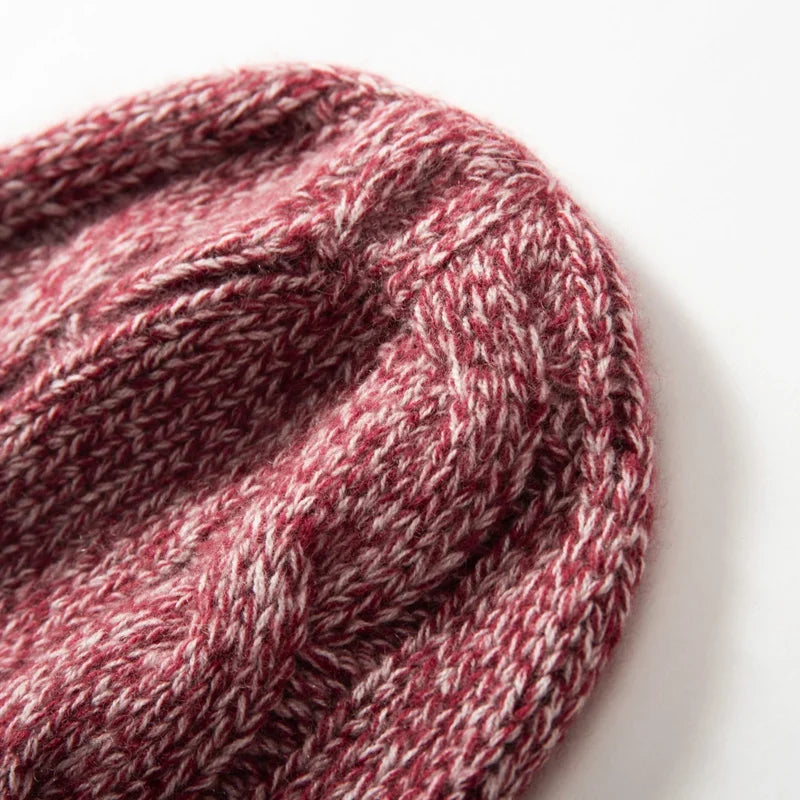 Bonnet Femme Cachemire Maille Torsadée Revers Côtelé