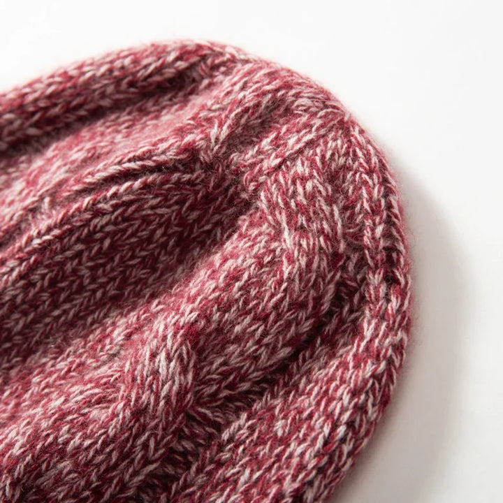 Bonnet Femme Cachemire Maille Torsadée Revers Côtelé