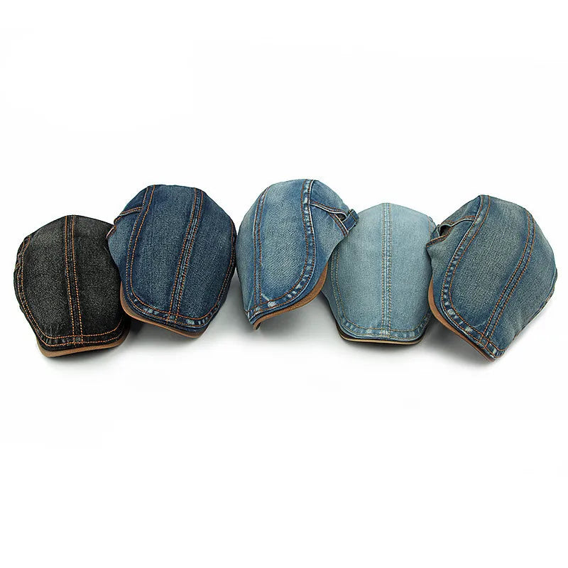 Berretto piatto da uomo in denim con cinturino regolabile