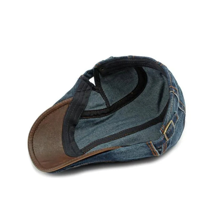 Berretto piatto da uomo in denim con cinturino regolabile
