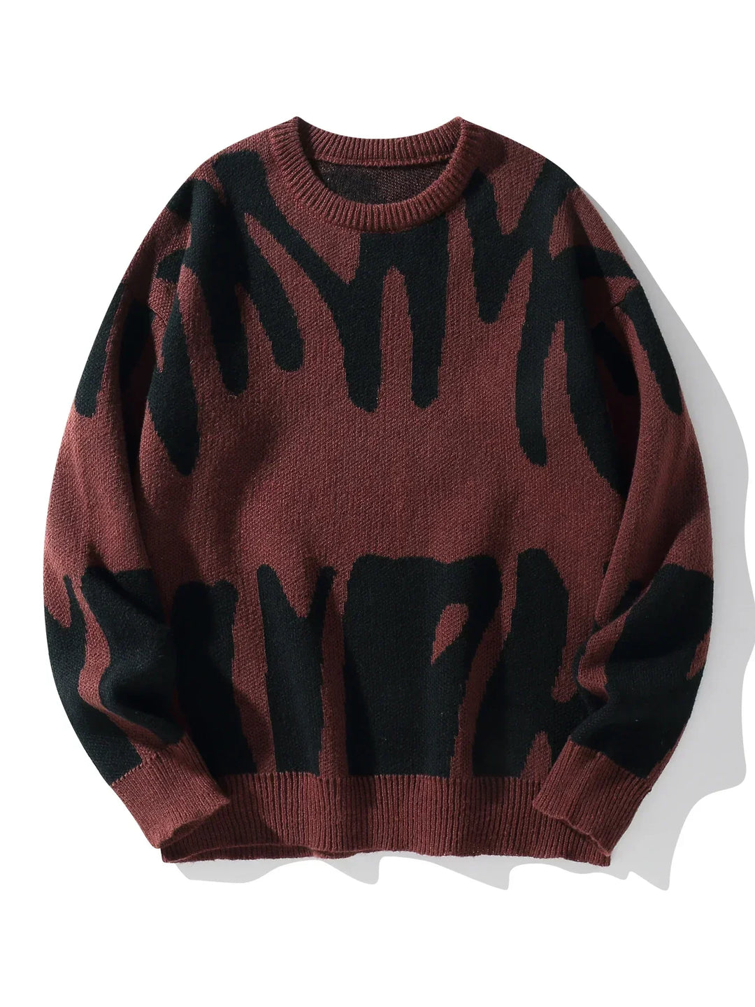 Herrenpullover mit Rundhalsausschnitt, abstraktem Muster und kontrastierendem Strick