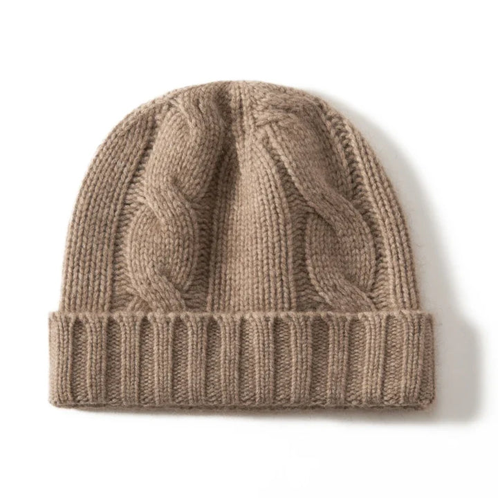 Bonnet Femme Cachemire Maille Torsadée Revers Côtelé