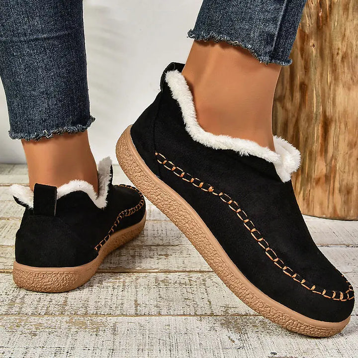 Bottines Imperméables en Cuir avec Doublure en Fausse Fourrure