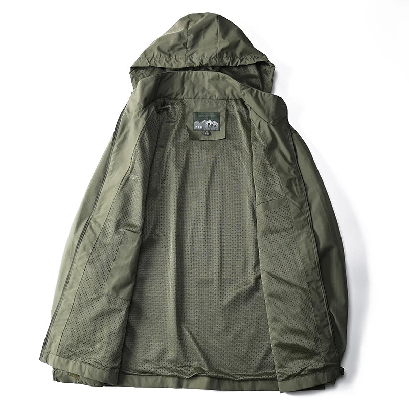 Coupe-Vent Homme Imperméable à Capuche Poche Poitrine
