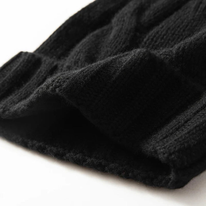 Bonnet Femme Cachemire Maille Torsadée Revers Côtelé