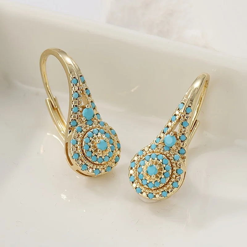Boucles d’Oreilles Fleur Turquoise Plaquées Or