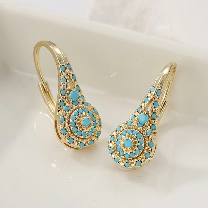 Boucles d’Oreilles Fleur Turquoise Plaquées Or