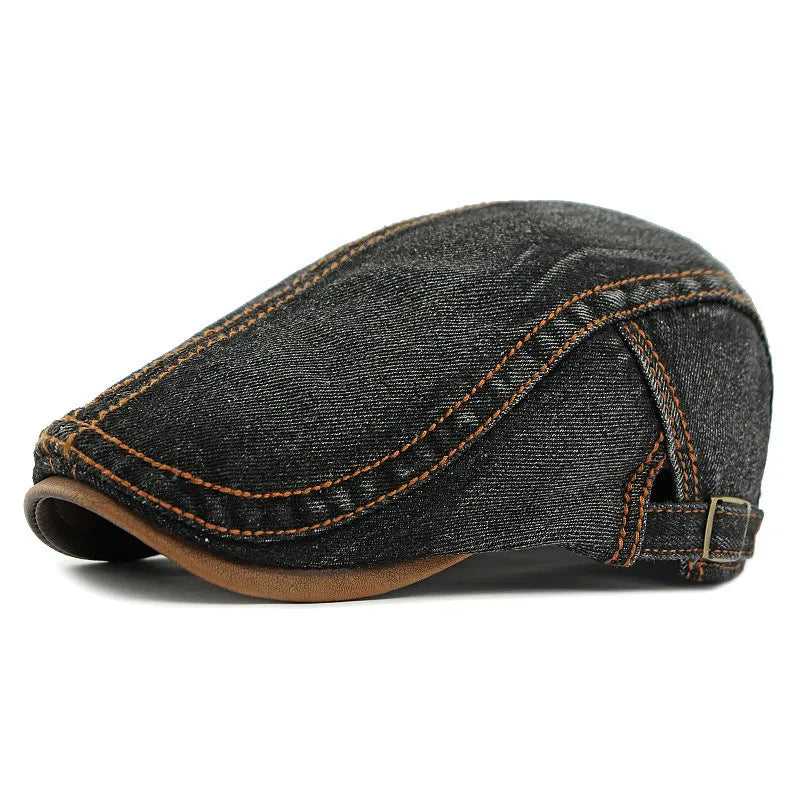 Berretto piatto da uomo in denim con cinturino regolabile