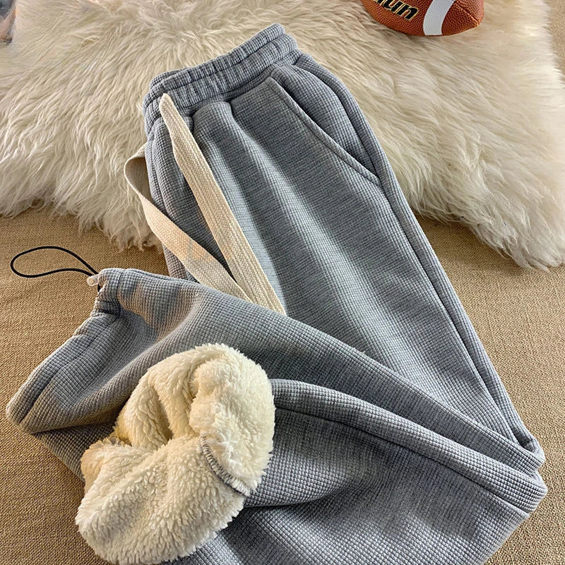 Pantaloni da donna per il tempo libero foderati in pile con vita elasticizzata