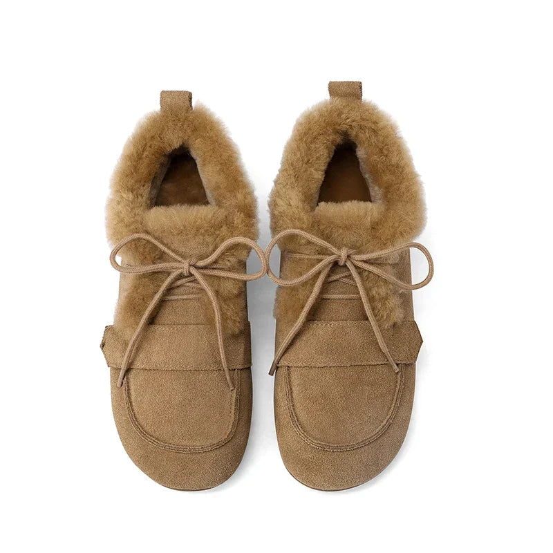 Bottes Femme Hiver À Lacets Doublées Laine Avec Bout Mocassin