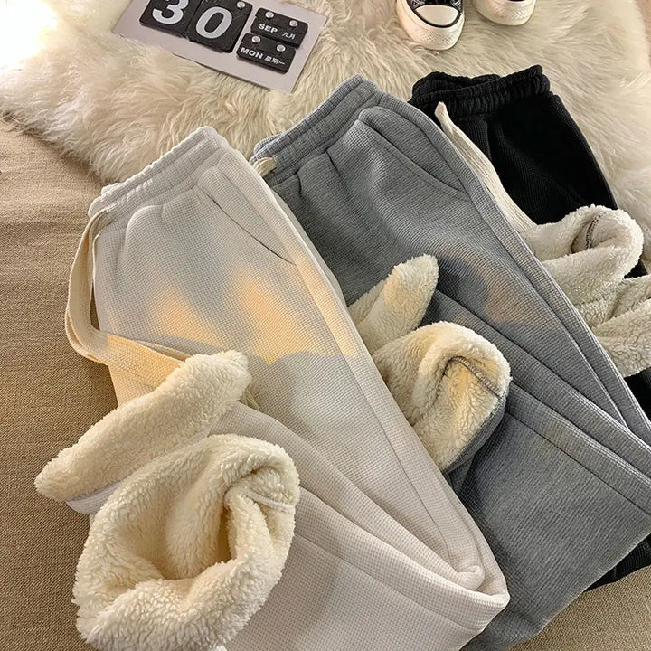 Pantaloni da donna per il tempo libero foderati in pile con vita elasticizzata