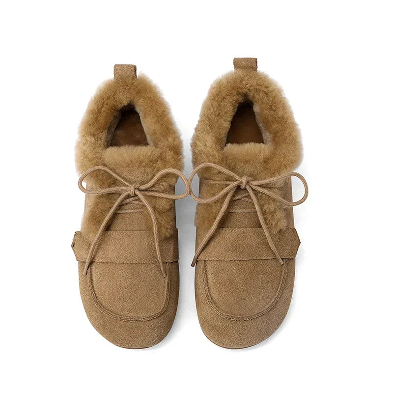 Bottes Femme Hiver À Lacets Doublées Laine Avec Bout Mocassin