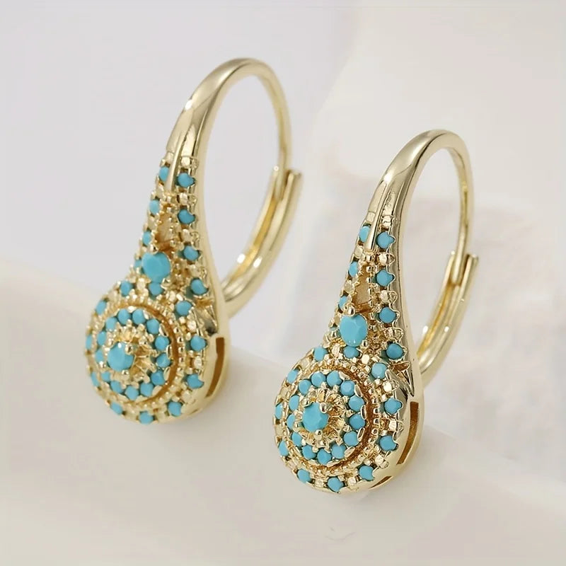 Boucles d’Oreilles Fleur Turquoise Plaquées Or