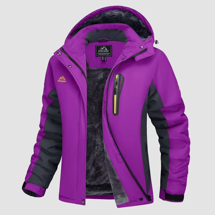 Veste de Ski Femme Imperméable Doublée Polaire à Capuche