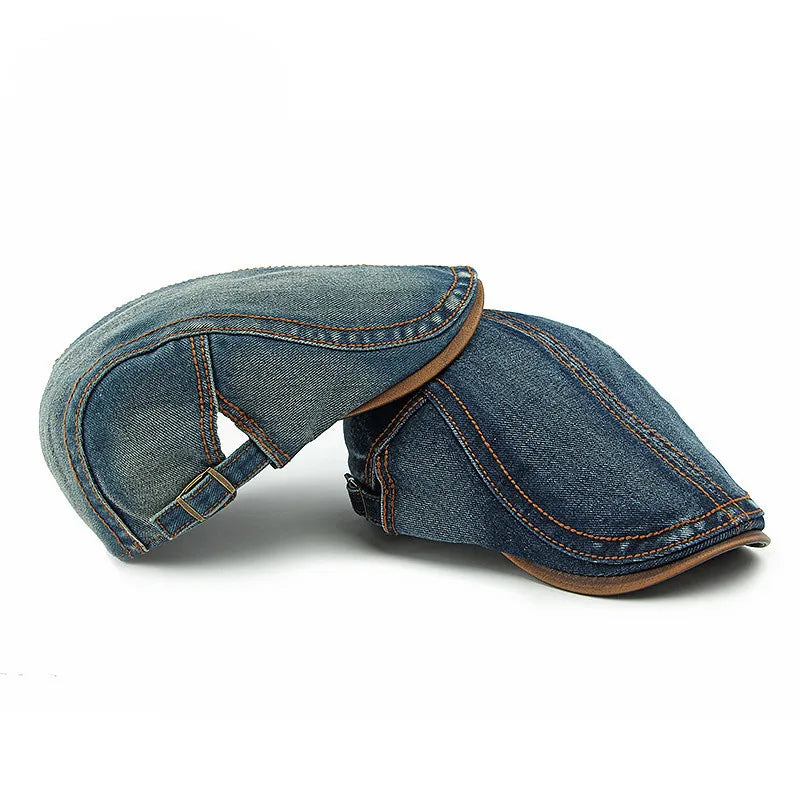Berretto piatto da uomo in denim con cinturino regolabile