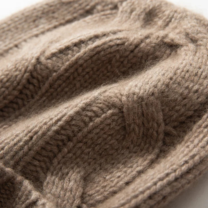Bonnet Femme Cachemire Maille Torsadée Revers Côtelé