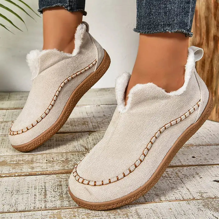 Bottines Imperméables en Cuir avec Doublure en Fausse Fourrure